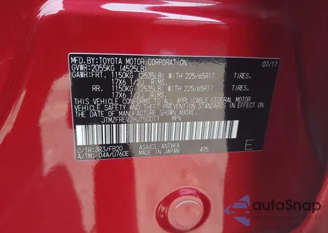 2017 Toyota Rav4 Le из США, поврежденный, VIN JTMZFREV2HJ150017